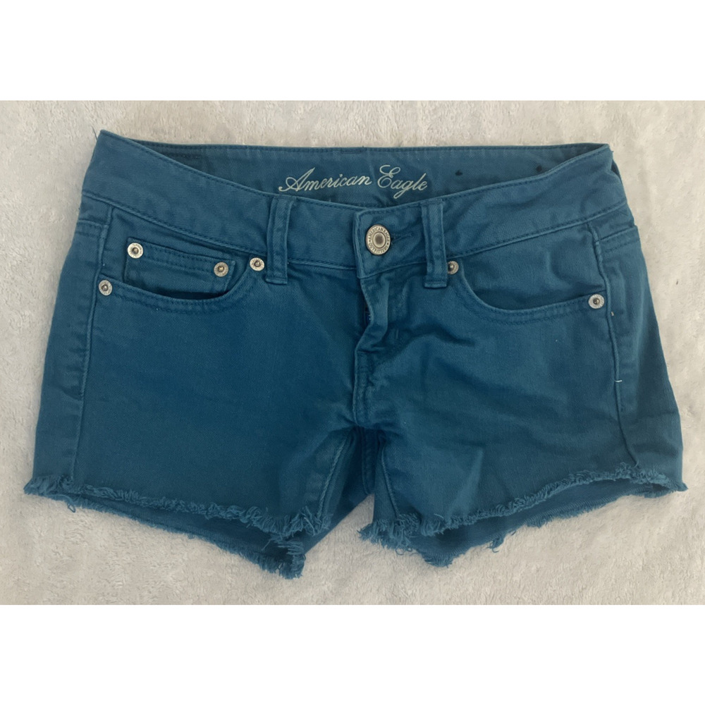 American Eagle Shorts Micro Mini Y2K Womens Size 00 Blue Cut-Off Stretch